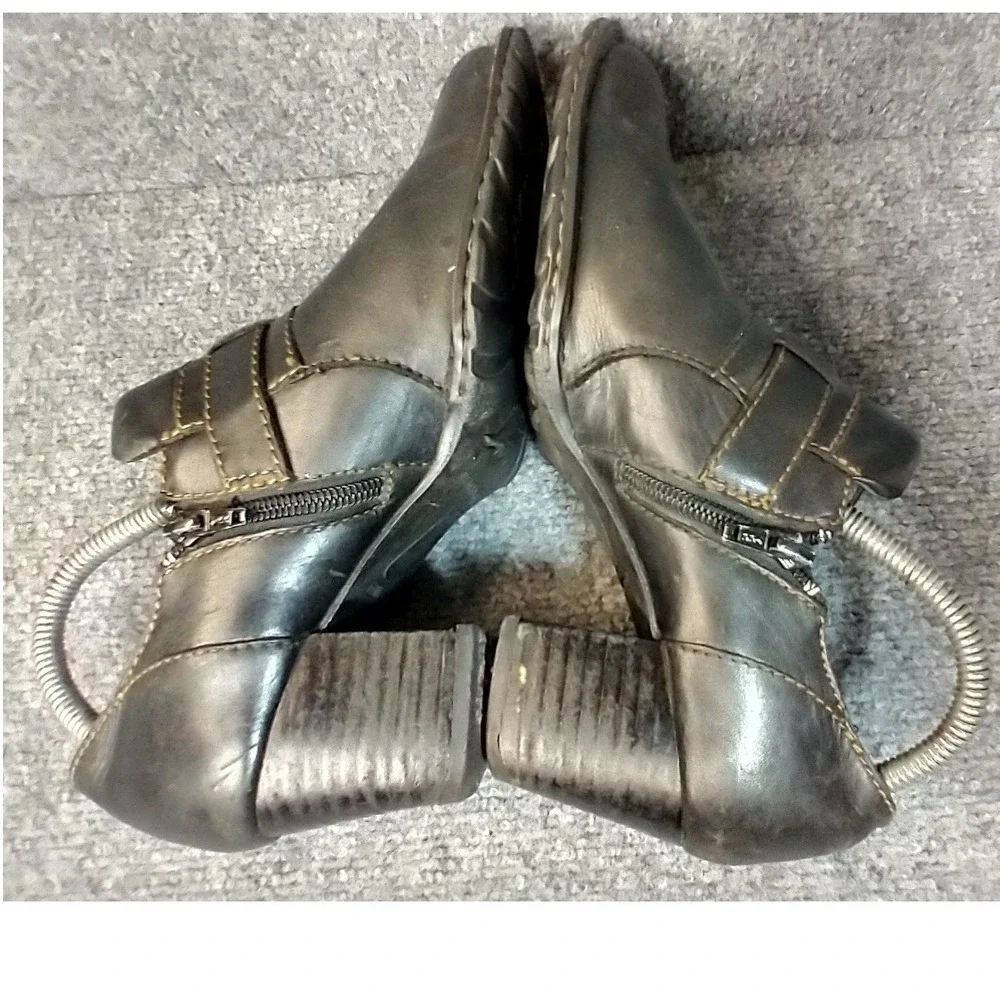 Born Womens Leather Ankle Booties‎ Block Heel Harness O-Ring Black W32138 Size 8